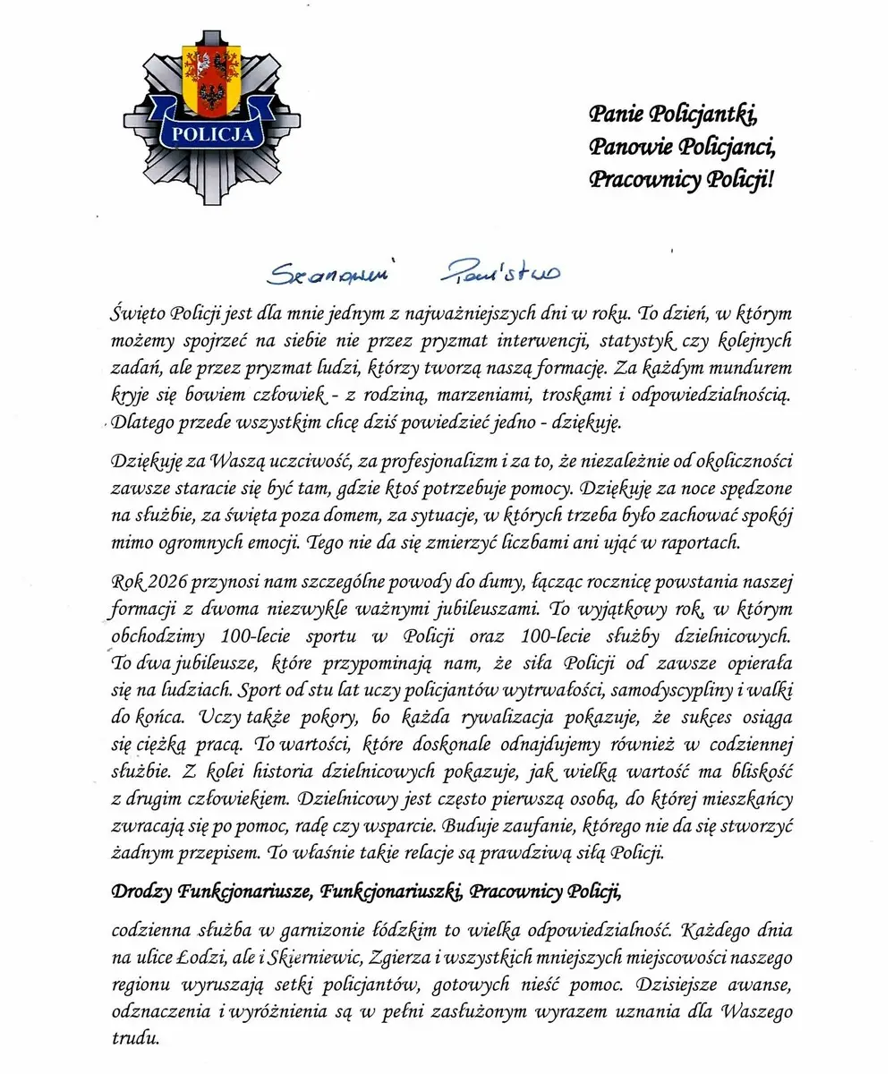 Życzenia z okazji Święta Policji od Komendanta Wojewódzkiego Policji w Łodzi