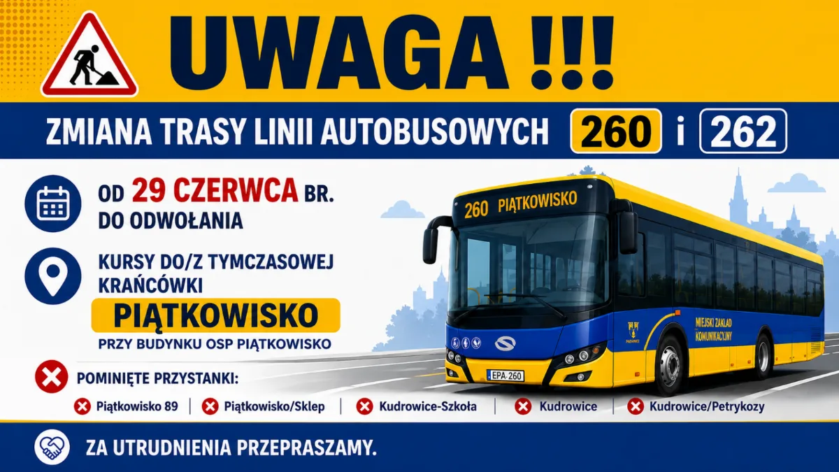 Zmiana trasy dla linii autobusowych 260 i 262