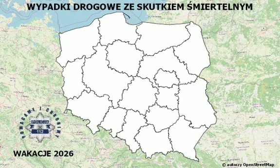Mapa wypadków drogowych ze skutkiem śmiertelnym – Wakacje 2026